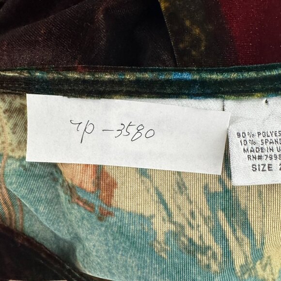 Chico's Velvet Tunic Top Size 2 Multicolored Printed Artsy Long Sleeve TP-3580 - Picture 2 of 7